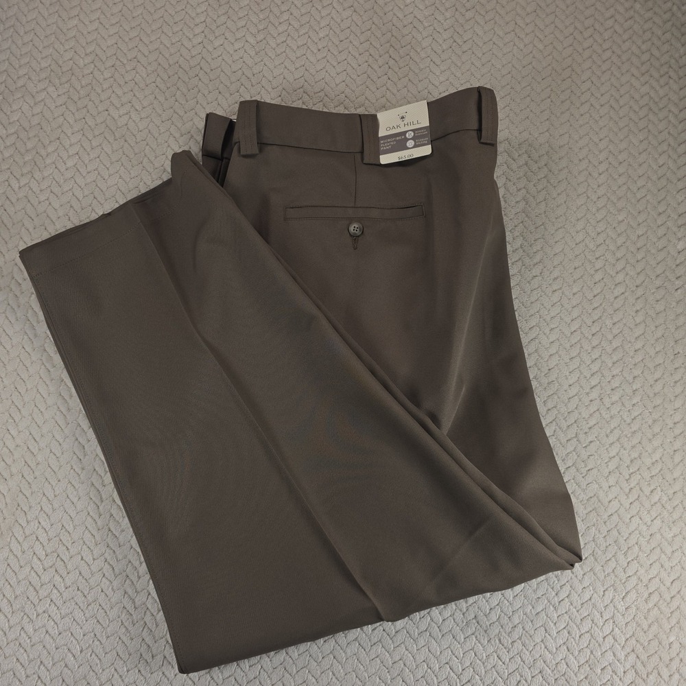 Oak Hill Mens Microfiber Pleated Pants Dark Taupe 52x28 PL25463750032 New